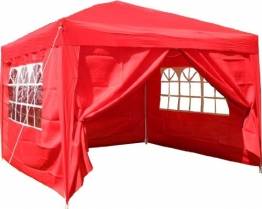 Airwave Pop-Up-Pavillon, 3 x 3 m, rot, wasserfester GartenPavillon, 2 Windstangen und 4 Gewichte für die Beine