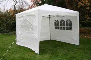 Airwave Pop-Up-Pavillon, 3 x 3 m, weiß, wasserfester GartenPavillon, 2 Windstangen und 4 Gewichte für die Beine