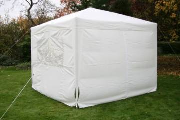 Airwave Pop-Up-Pavillon, 3 x 3 m, weiß, wasserfester GartenPavillon, 2 Windstangen und 4 Gewichte für die Beine