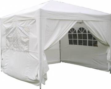 Airwave Pop-Up-Pavillon, 3 x 3 m, weiß, wasserfester GartenPavillon, 2 Windstangen und 4 Gewichte für die Beine