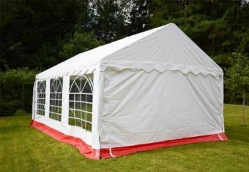 Festzelt Pavillon Partyzelt 4x6 m, schwere Qualität, hochwertige 400g/m² PVC Dachplane, verzinkter Stahlrohrrahmen, weiß rot