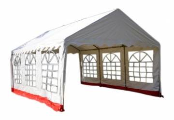 Festzelt Pavillon Partyzelt 4x6 m, schwere Qualität, hochwertige 400g/m² PVC Dachplane, verzinkter Stahlrohrrahmen, weiß rot