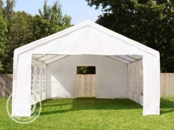 Hochwertiges Zelt Partyzelt 4x6 6x4 m Pavillon 240g/m² PE Plane ! Stahlkonstruktion ! Inkl. 6 Seitenteile + 2 Giebelteile mit Eingang ! weiß