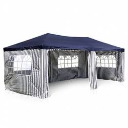 Nexos GM36077 PE-Pavillon Partyzelt mit 4 Seitenteilen und 2 Eingängen für Garten Terrasse Feier oder Fest als Unterstand Plane 110g/m² wasserdicht 3 x 6 m blau