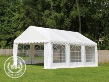 Partyzelt Pavillon 4x6m, hochwertige 500g/m² PVC Plane in blau-weiß, 100% wasserdicht, vollverzinkte Stahlkonstruktion mit Verbolzung