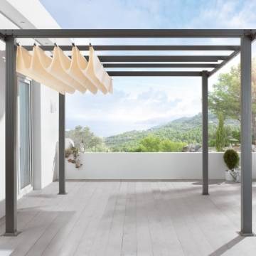 Terrassen Pavillon Pergola Aluminiumgestell Polyester-Dach stufenlos raffbar 290 x 290 x 220 cm dunkelgrau beige